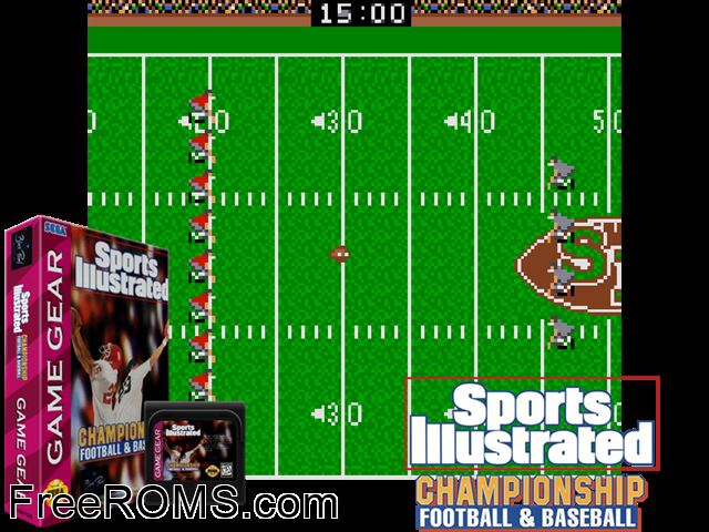 Sports Illustrated Football and Baseball Game Gear game showing 3D box cover and gameplay screenshot